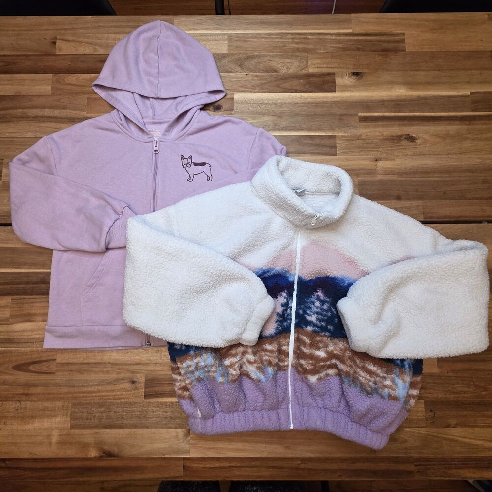Girls L 10/12 Jacket Lot Old Navy Sherpa Cat & Jack Corgi Hoodie 2pc